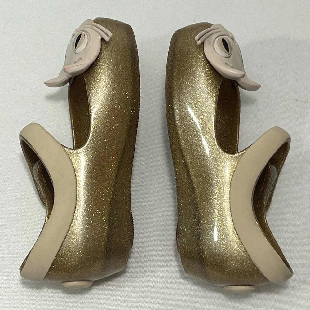 Mini Melissa Gold and Cream Cat Mary Jane Dress Shoes Toddler Size 7